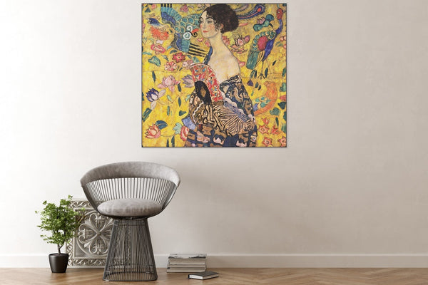 Akoestisch schilderij Lady with Fan – Gustav Klimt, geluiddempende wandkunst
