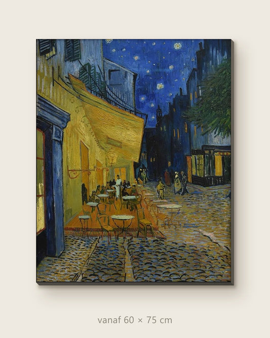 Akoestisch schilderij Caféterras bij nacht – productfoto op effen achtergrond