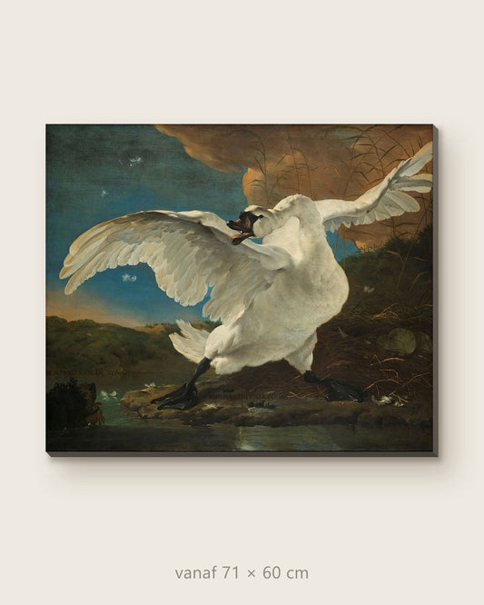 Akoestisch schilderij De bedreigde zwaan – productfoto op effen achtergrond