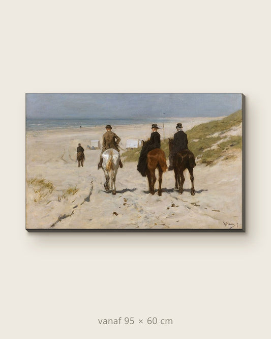 Akoestisch schilderij Morgenrit langs het strand – productfoto op effen achtergrond