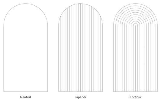 Overzicht van de Wall Arch-designs Contour, Japandi en Neutral